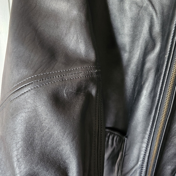 Unisex Winlit vintage black leather elongated hooded zip front drawcord jacket - Picture 7 of 8